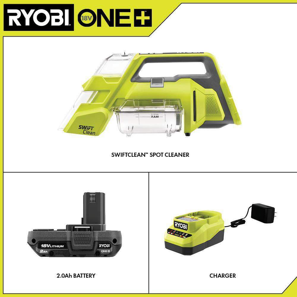 RYOBI PCL756K ONE+ 18V Cordless SWIFTClean Spot Cleaner Kit with 2.0 Ah Battery and Charger