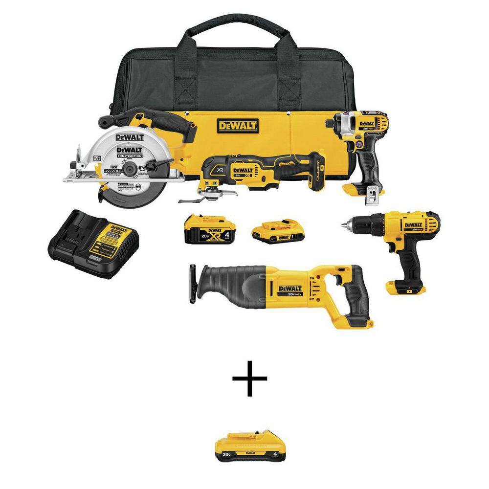 DEWALT DCK551D1M1WB240 20V MAX Lithium-Ion Cordless 5 Tool Combo Kit with (2) 20V 4.0Ah Battery. (1) 20V 2.0Ah Battery. and Charger