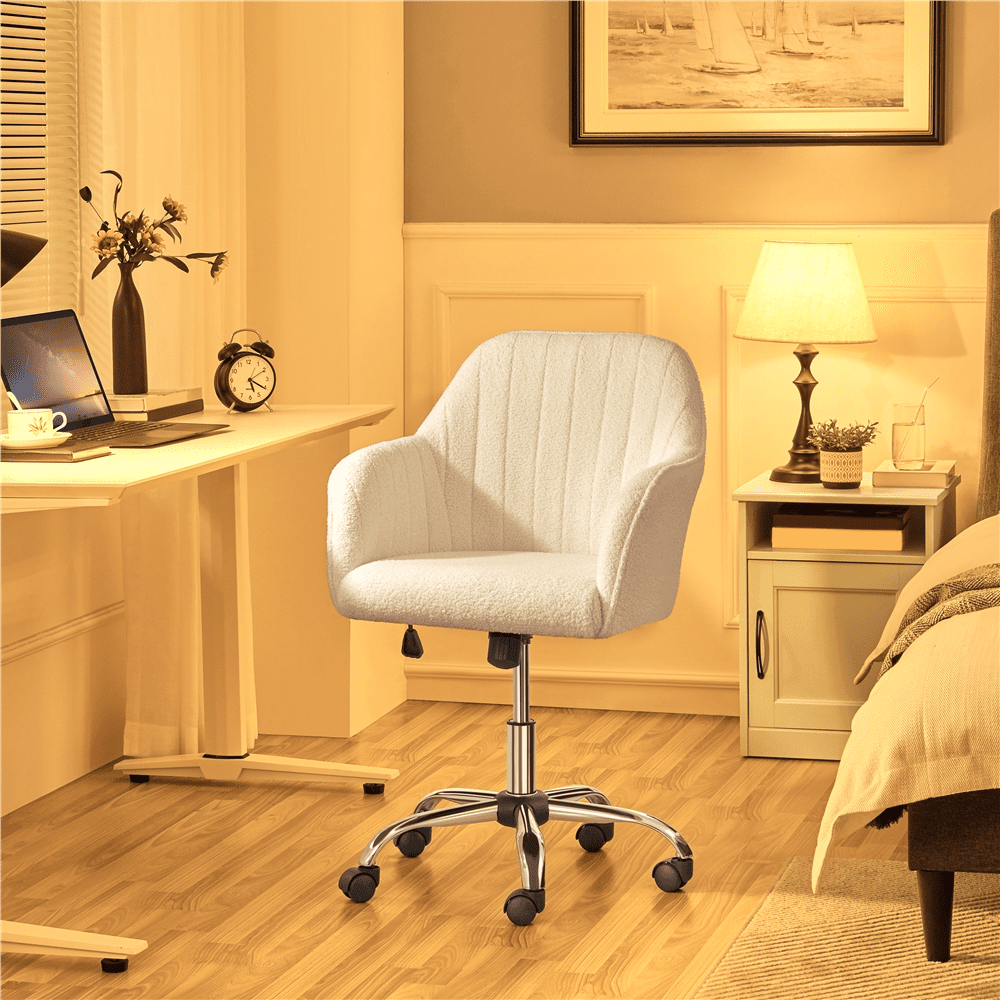 Alden Designs Boucle Mid-Back Task Chair with Armrests. Ivory
