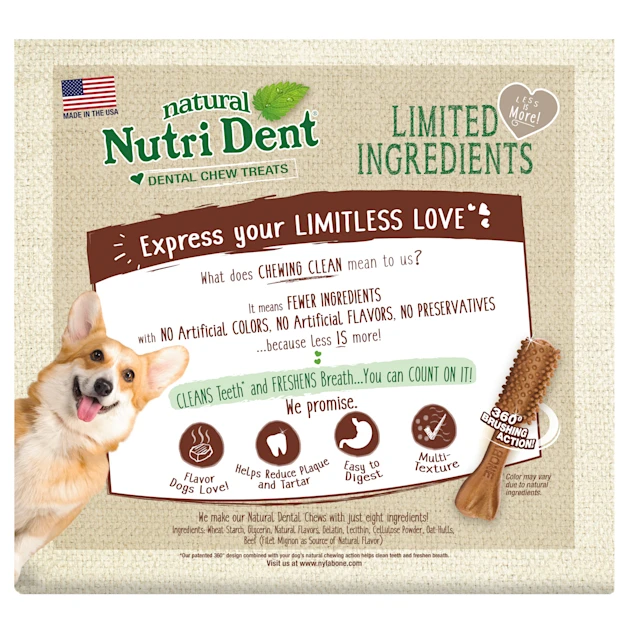 Nylabone Nutri Dent Limited Ingredients Medium Filet Mignon Dental Chews. 2.3 lb.. Pack of 40