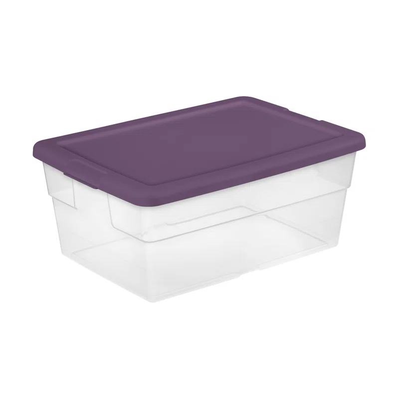 Sterilite Stackable 16 Quart Clear Home Storage Box with Handles and Purple Lid for Efficient Household Storage and Organization. (24 Pack)