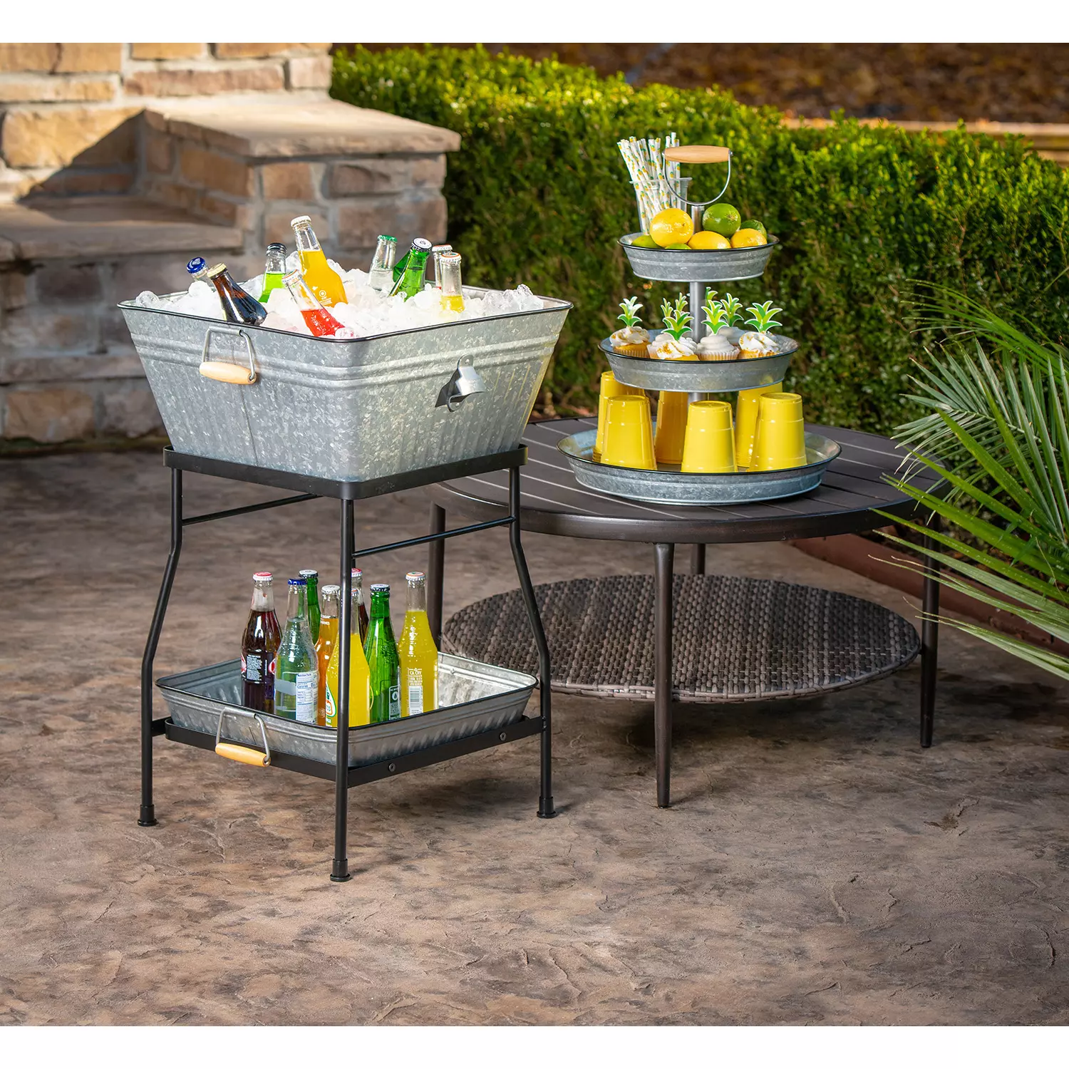 Member-s Mark 3-Tier Galvanized Stand .Serving Tray - Rustic Kitchen Tiered Tray Decor. Cupcake Stand