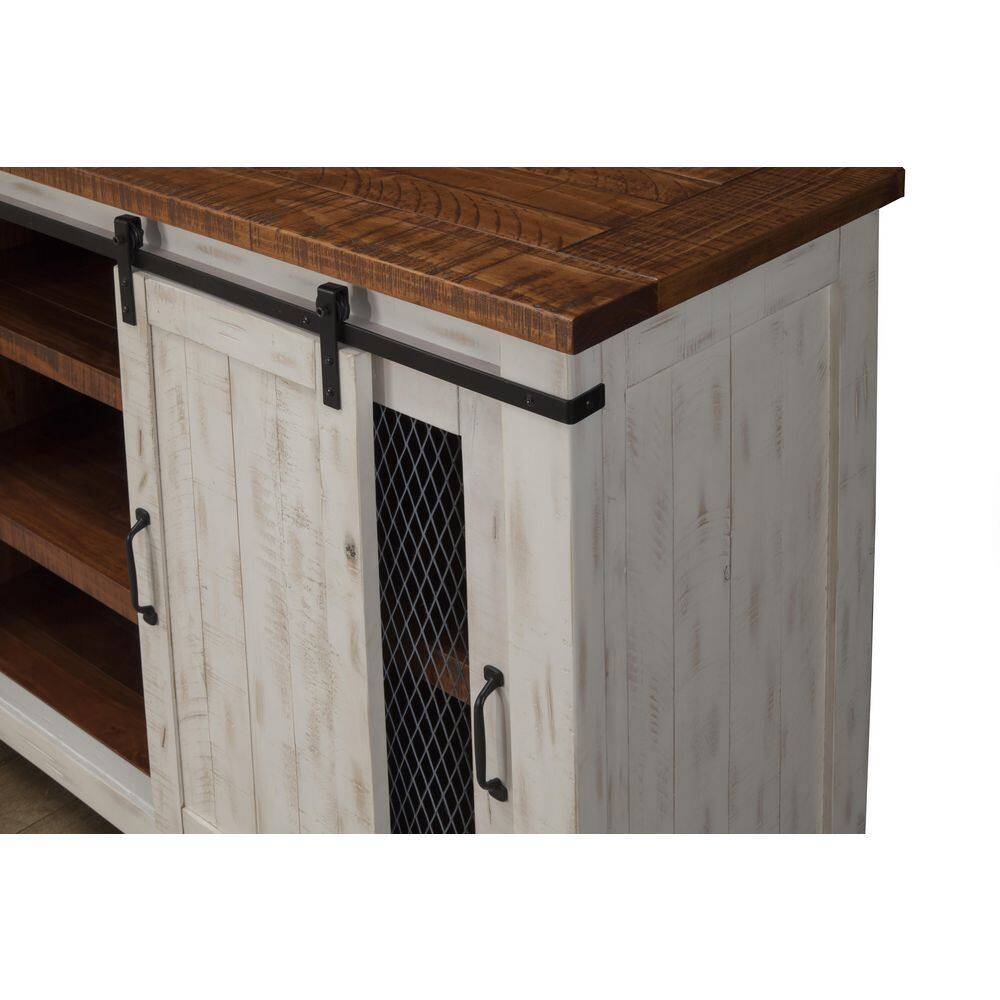 Martin Svensson Home  Toas White Metal TV Stand Fits TVs Up to 70 in. with Adjustable Shelves