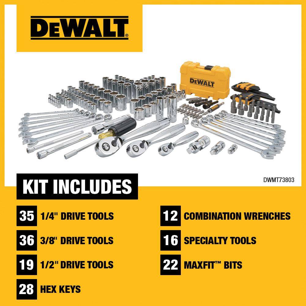 DEWALT 1/4 in.. 3/8 in. and ½ in. Drive Polished Chrome Mechanics Tool Set (168-Piece)
