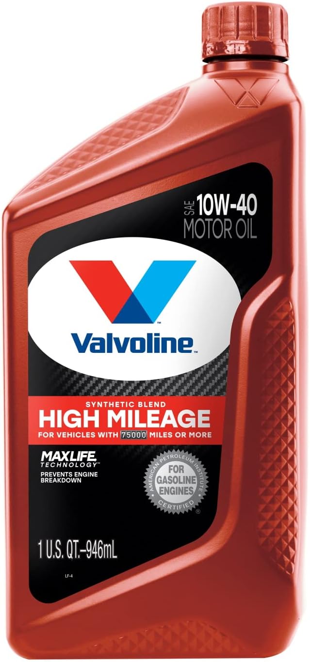 Valvoline High Mileage with MaxLife Technology SAE 10W-40 Synthetic Blend Motor Oil 1 QT. Case of 6