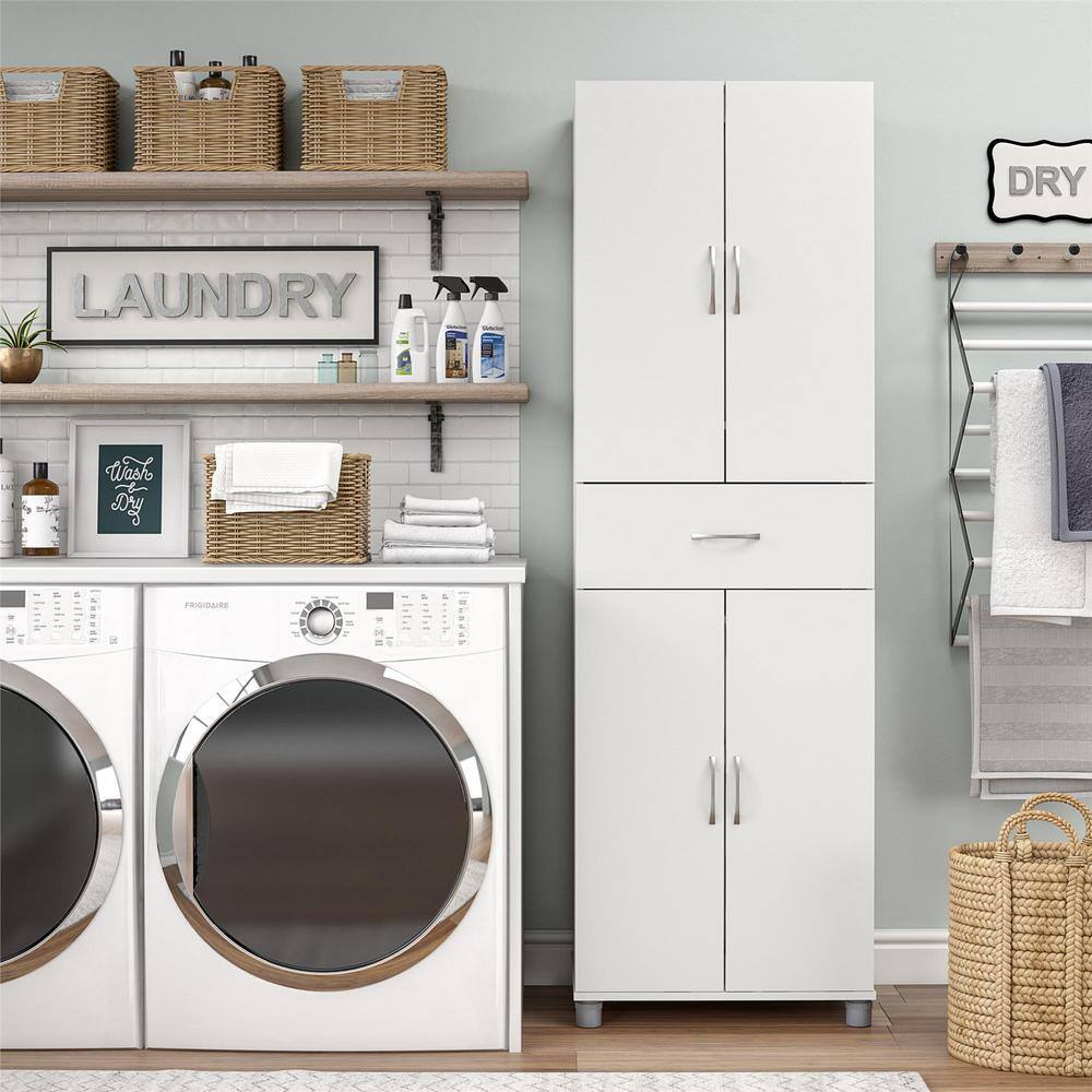 SystemBuild DE28443 Lonn 23.46 in. x 75.25 in. x 15.4 in. 4 Shelves 1 Drawer Freestanding Cabinet in White