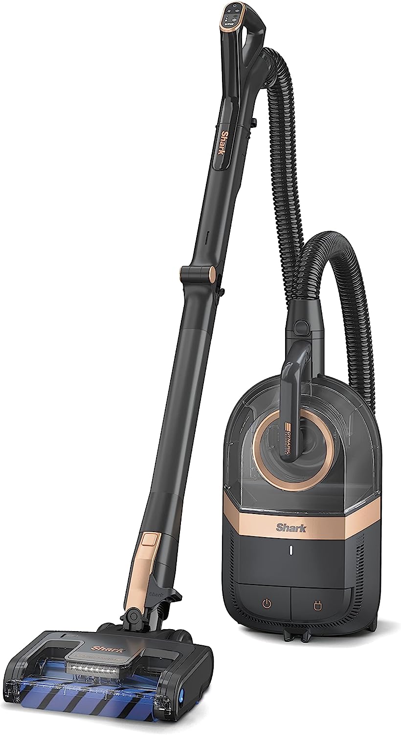 Shark CZ2001 Vertex Canister Vacuum. Bagless. Corded. with Self-Cleaning Brushroll & DuoClean PowerFins. HEPA Anti-Allergen Filter. MultiFLEX Technology. 2 Attachments & LED Headlights. Black & Copper