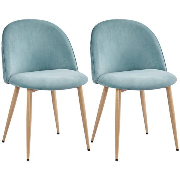 Easyfashion Velvet Dining Chairs with Wood Legs. Set of 2. Aqua