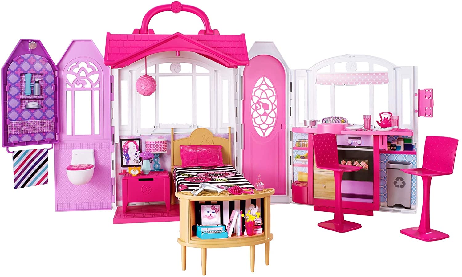 Barbie Glam Getaway Portable Dollhouse. 1 Story with Furniture. Accessories and Carrying Handle. for 3 to 7 Year Olds