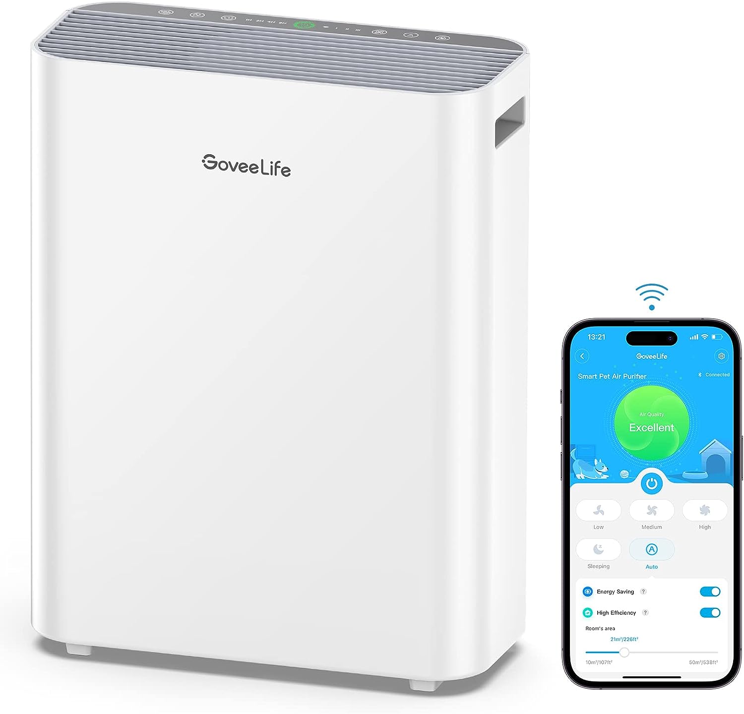 Govee Life Smart Air Purifiers for Home Large Room. H13 True HEPA Air Purifiers for Pets with PM2.5 Sensor. Air Quality Index for 99.97% 0.3 micron Particles. Washable Pre-Filter for Pet Hair Lint