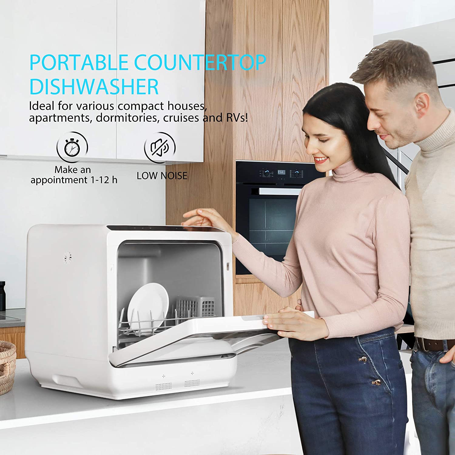 VIVOHOME 110V 840W Electric Portable Compact Countertop Small Dishwasher Machine with 5L Built in Water Tank