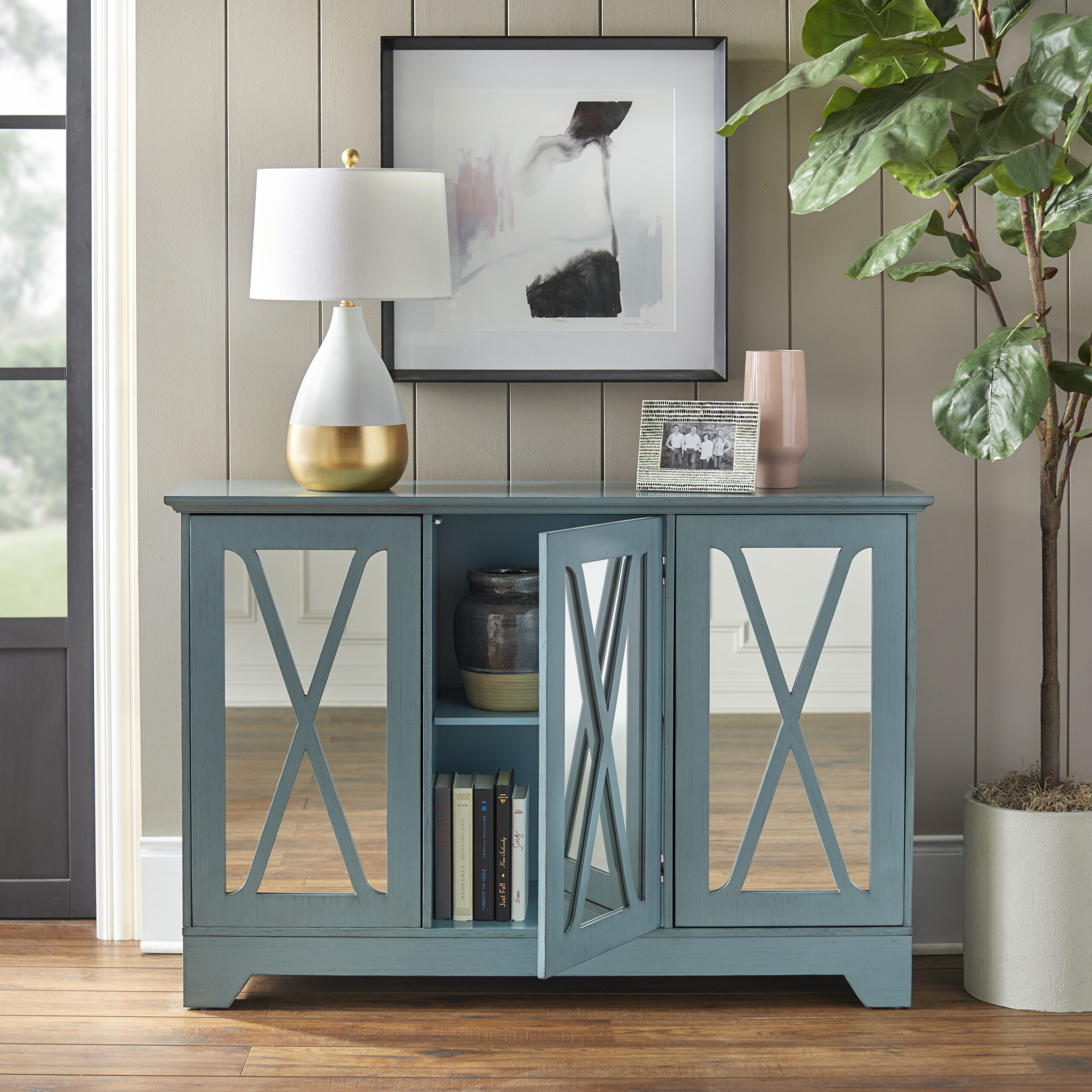 TMS Reflections Buffet Console with Mirrored Doors. Blue