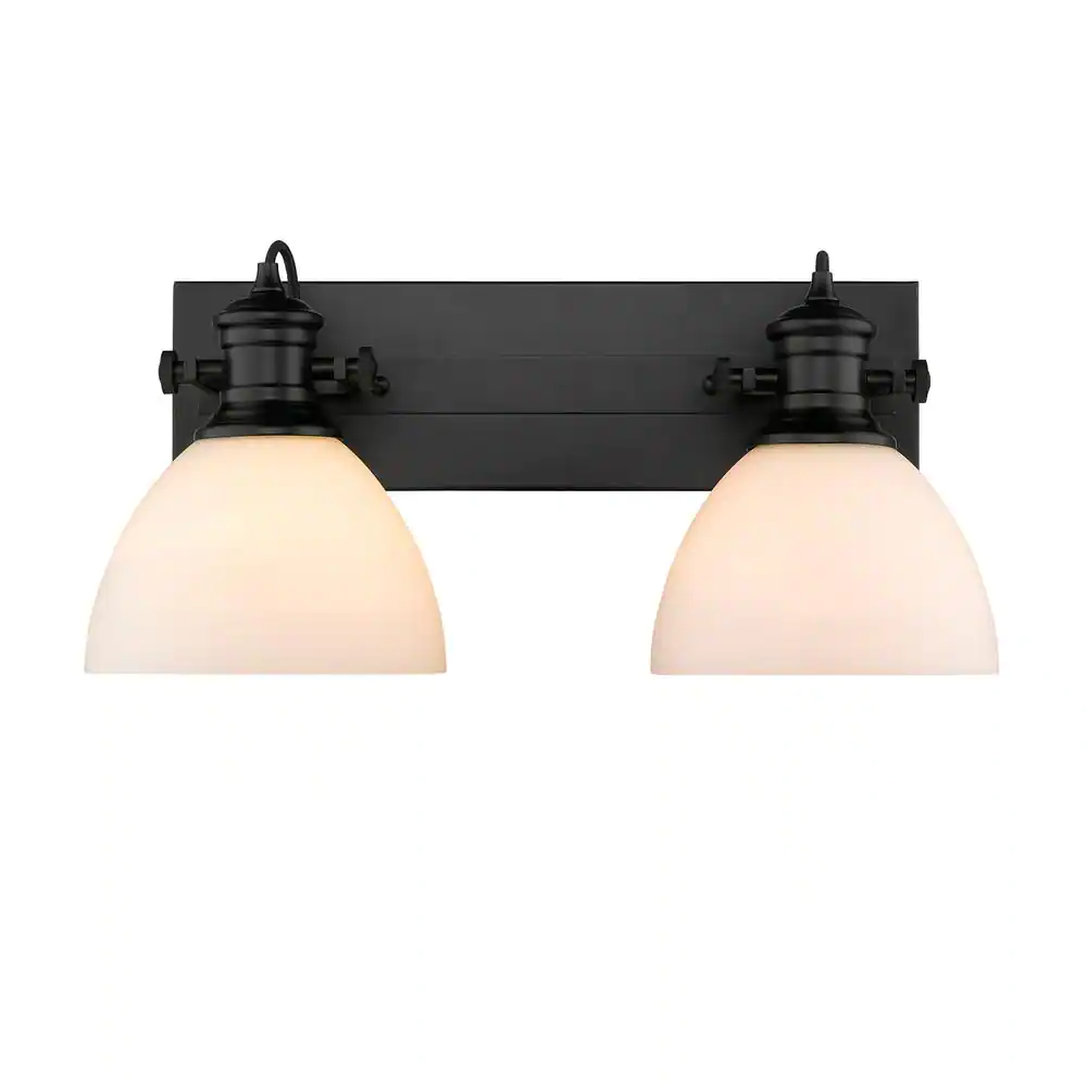 Golden Lighting 3118-BA2 BLK-OP Hines 2-Light Black and Opal Glass Bath Light