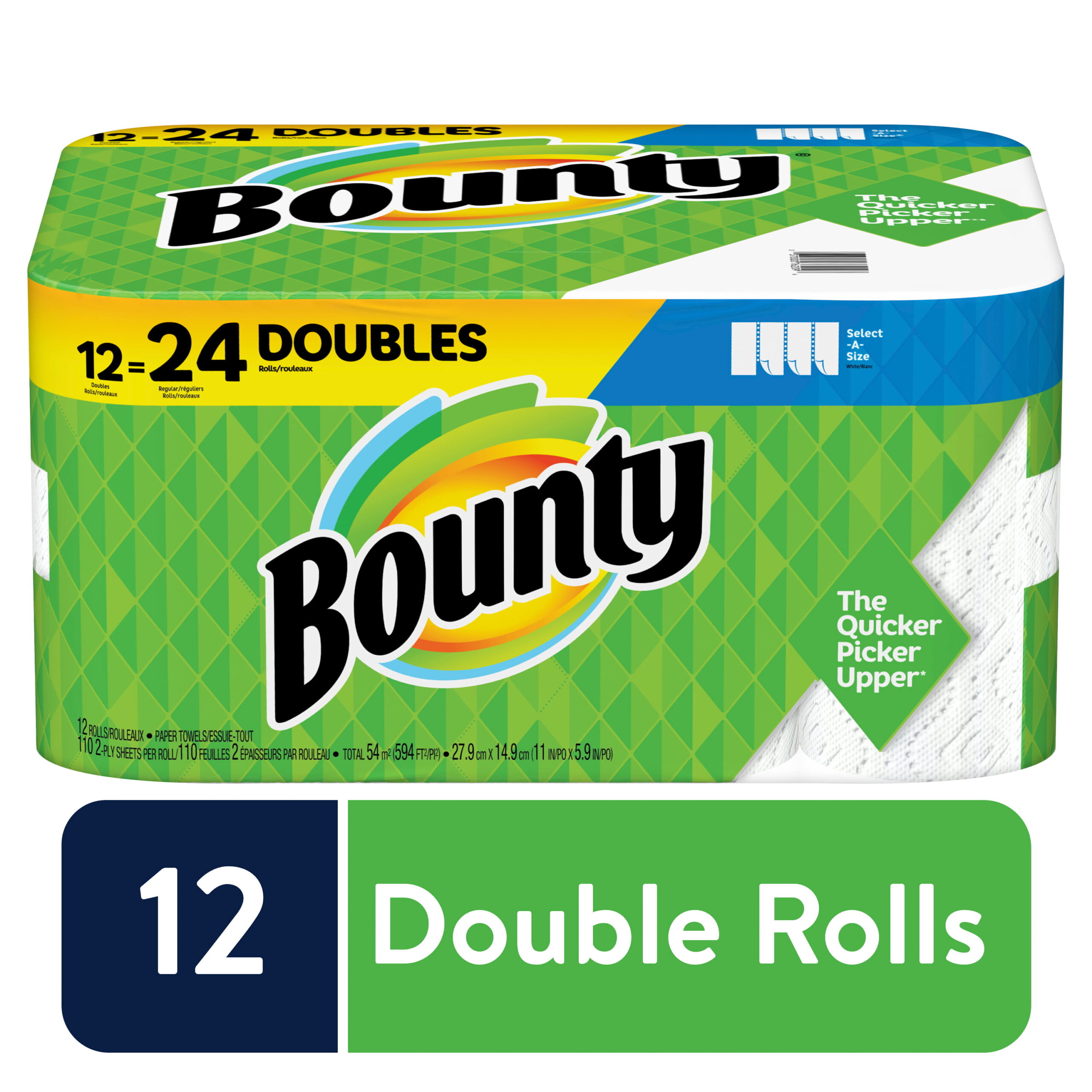 Bounty Select-A-Size Paper Towels. White. 12 Double Rolls