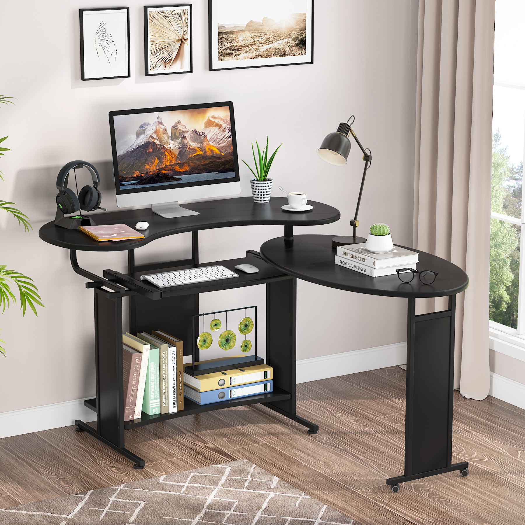 L-Shaped Computer Desk. Tribesigns Rotating Corner Desk & Modern Office Study Workstation. for Home Office or Living Room