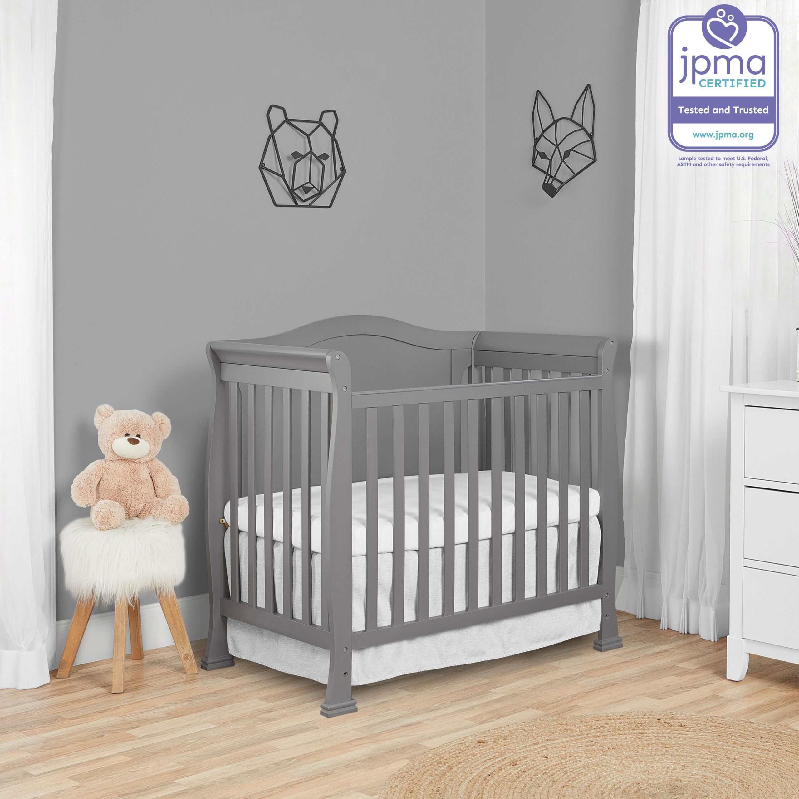 Dream On Me Naples 4-in-1 Convertible Mini Crib. Storm Grey