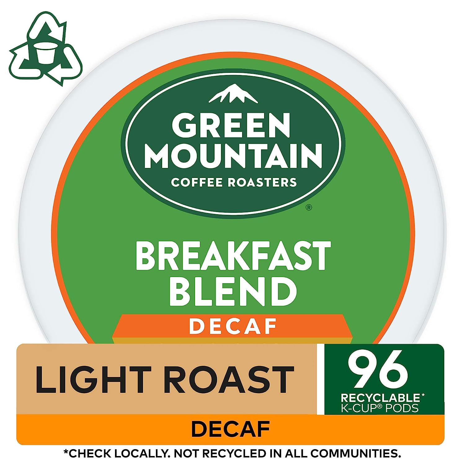 Green Mountain Coffee Roasters Breakfast Blend Decaf. Single-Serve Keurig K-Cup Pods. Light Roast Coffee Pods. 24 Count (Pack of 4)