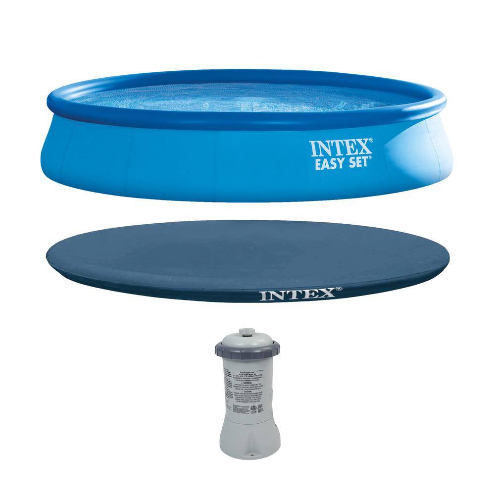 Intex 28157EH + 28023E 15 ft. x 33 in. Round Easy Set Above Ground Swimming Pool. Filter Pump and Cover Tarp