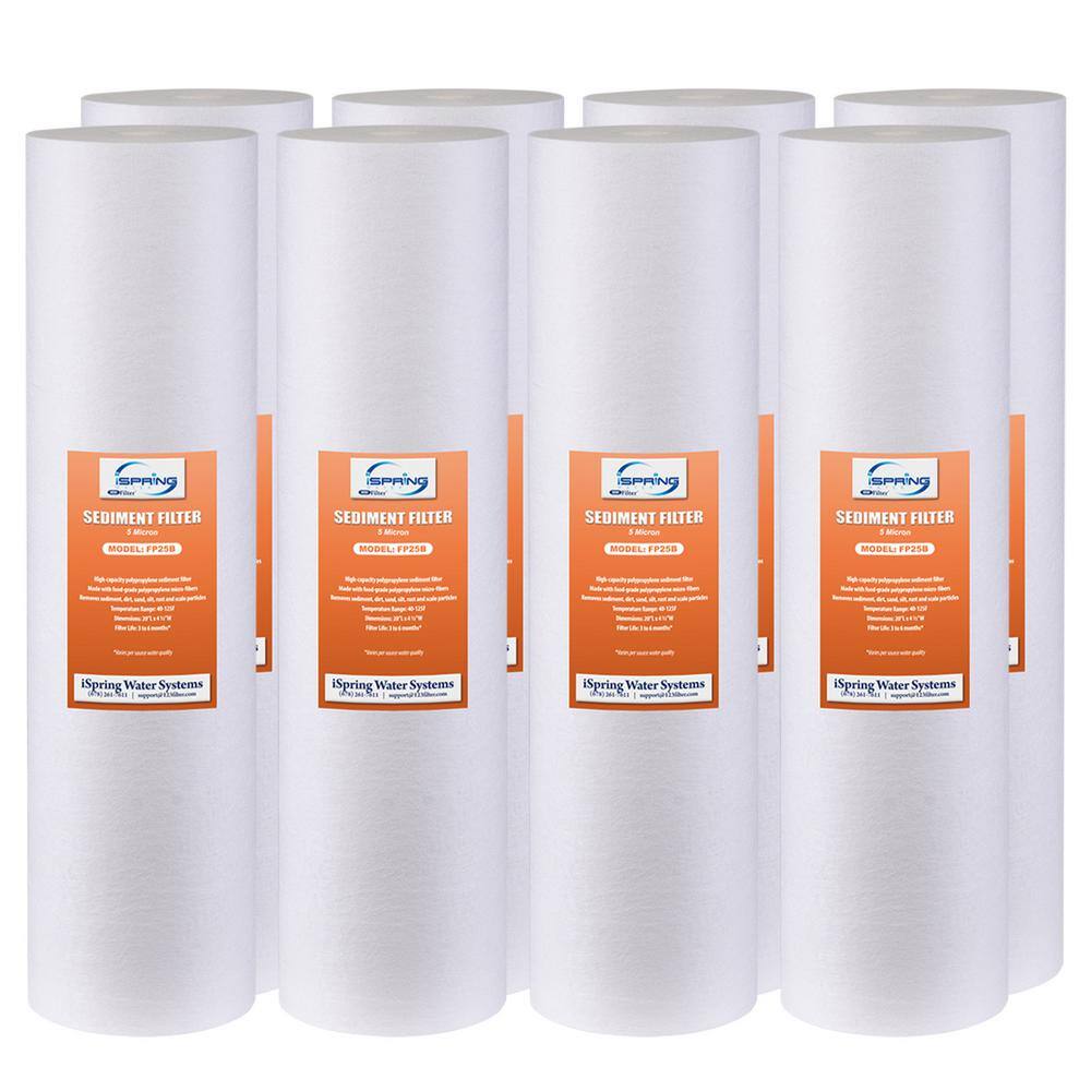 ISPRING FP25BX8 Whole House Sediment Water Filter Replacement Cartridge 20 in. x 4.5 in. 5-Micron (Pack of 8)