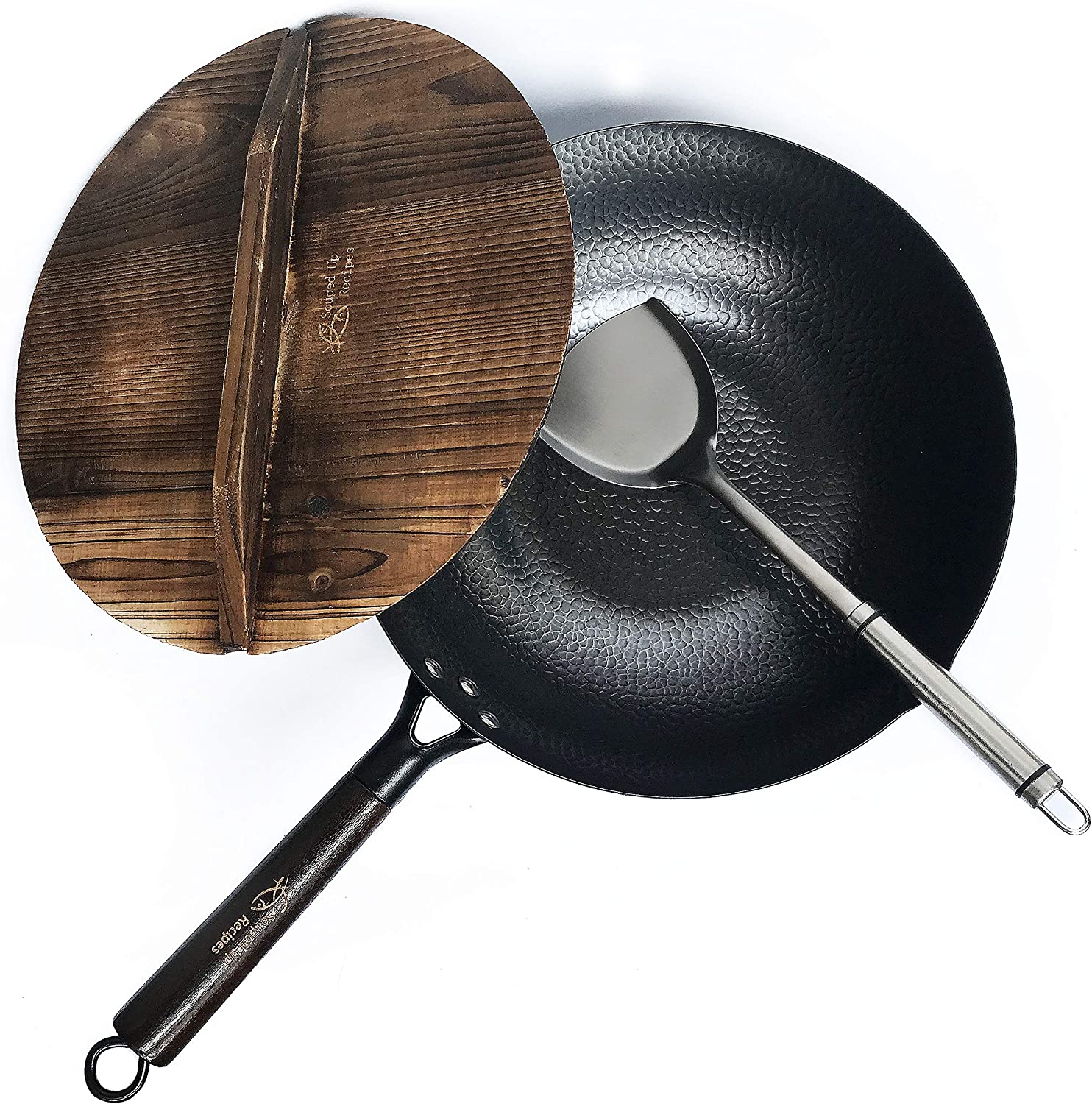 Souped Up Recipes Carbon Steel Wok For Electric. Induction and Gas Stoves (Lid. Spatula and User Guide Video Included)