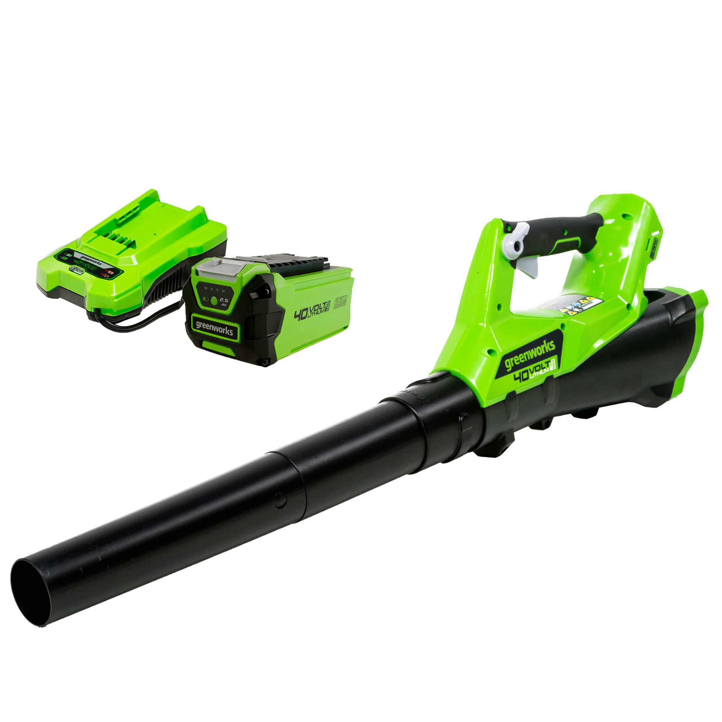 Greenworks 40V 390 CFM Cordless Leaf Blower with 2.5 Ah Battery and Charger. 2400802
