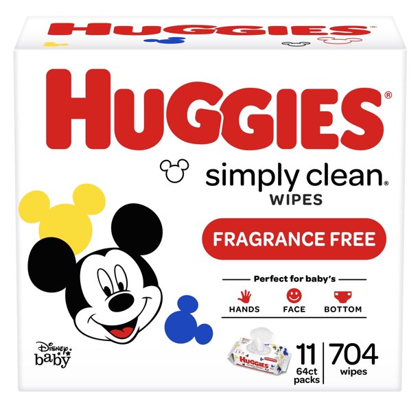 Huggies Simply Clean Fresh Baby Wipes. Unscented. 11 Flip-Top Packs (704 Total Wipes)