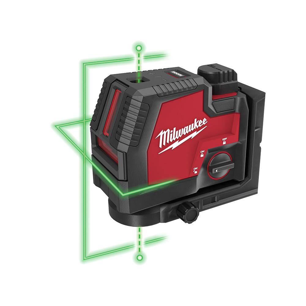 Milwaukee 3522-21 Green 100 ft. Cross Line and Plumb Points Rechargeable Laser Level with REDLITHIUM Lithium-Ion USB Battery and Charger