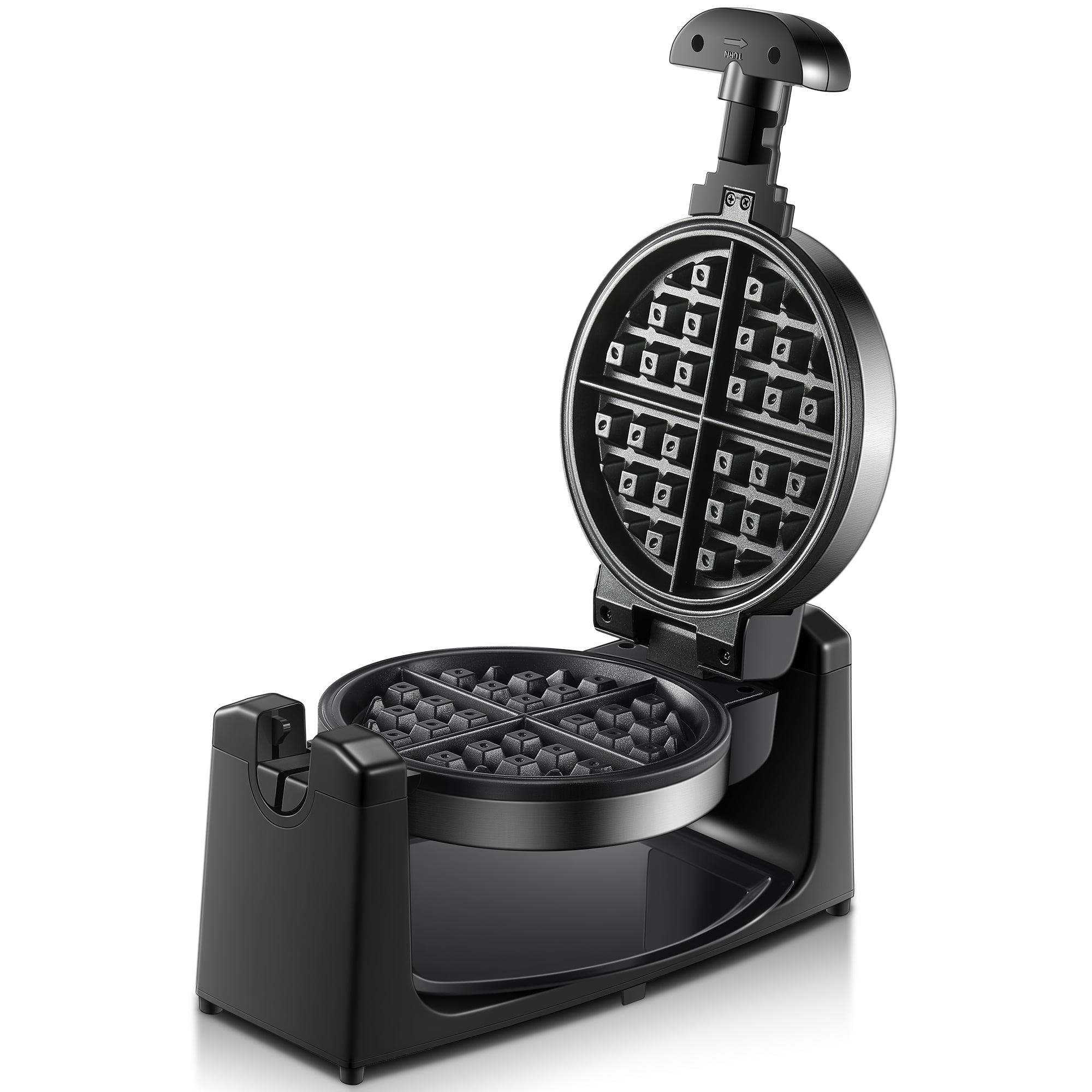 AICOOK 180° Flip Belgian Waffle Maker Iron. 1100W. Black/Silver