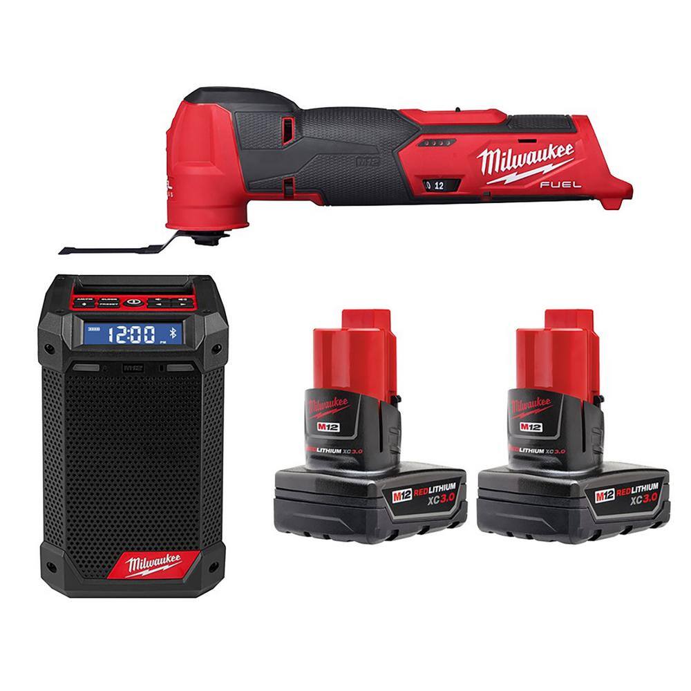 Milwaukee 2526-20-2951-20-48-11-2412 M12 FUEL 12V Lithium-Ion Cordless Oscillating Multi-Tool and Jobsite Radio with Two 3.0 Ah Batteries