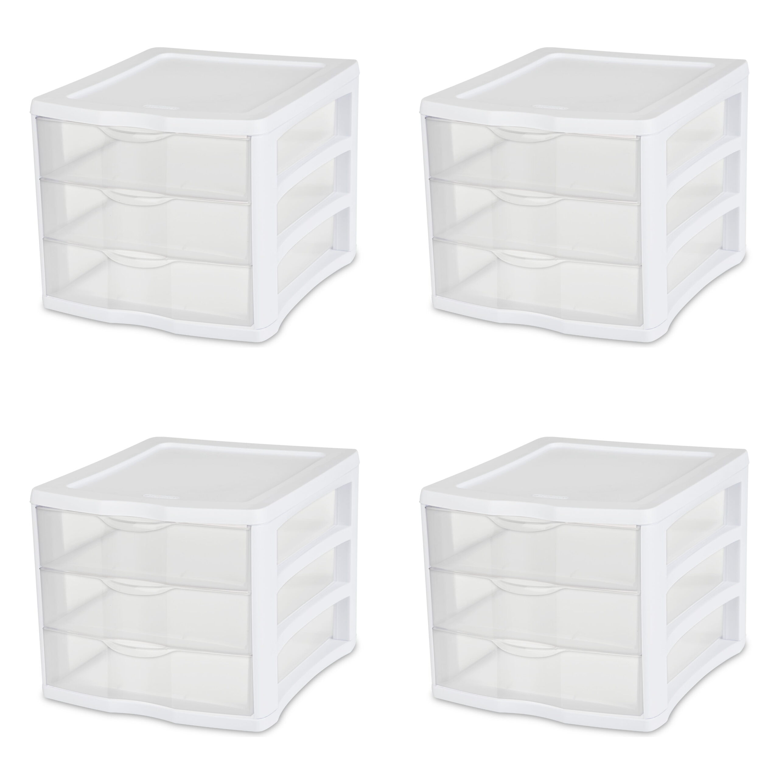 Sterilite 3 Drawer Unit Plastic. White. Set of 4