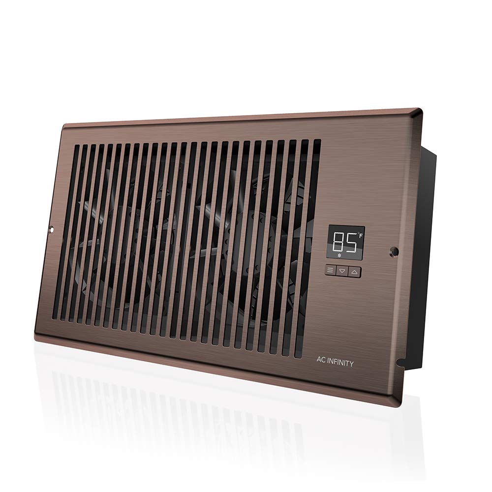 AC Infinity AIRTAP T6. Quiet Register Booster Fan with Thermostat Control. Heating Cooling AC Vent. Fits 6 x 12 Register Holes. Bronze