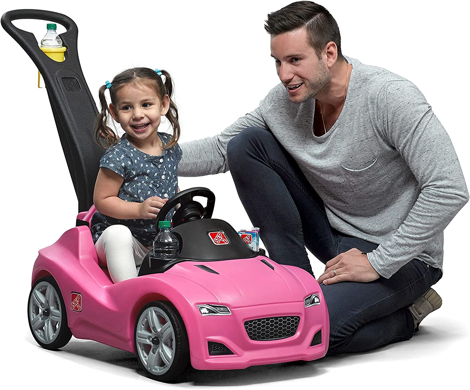 Step2 Whisper Ride Toddler Push Car. Pink – Ride On Toy with Included Seat Belt. Easy Storage and Transport. Steering Wheel for Pretend Play – Push Toy Car Makes a Great Stroller Alternative