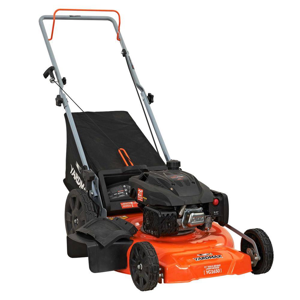 YARDMAX YG1650 21 in. 170cc 3-in-1 Gas Walk Behind Push Lawn Mower with High Rear Wheels