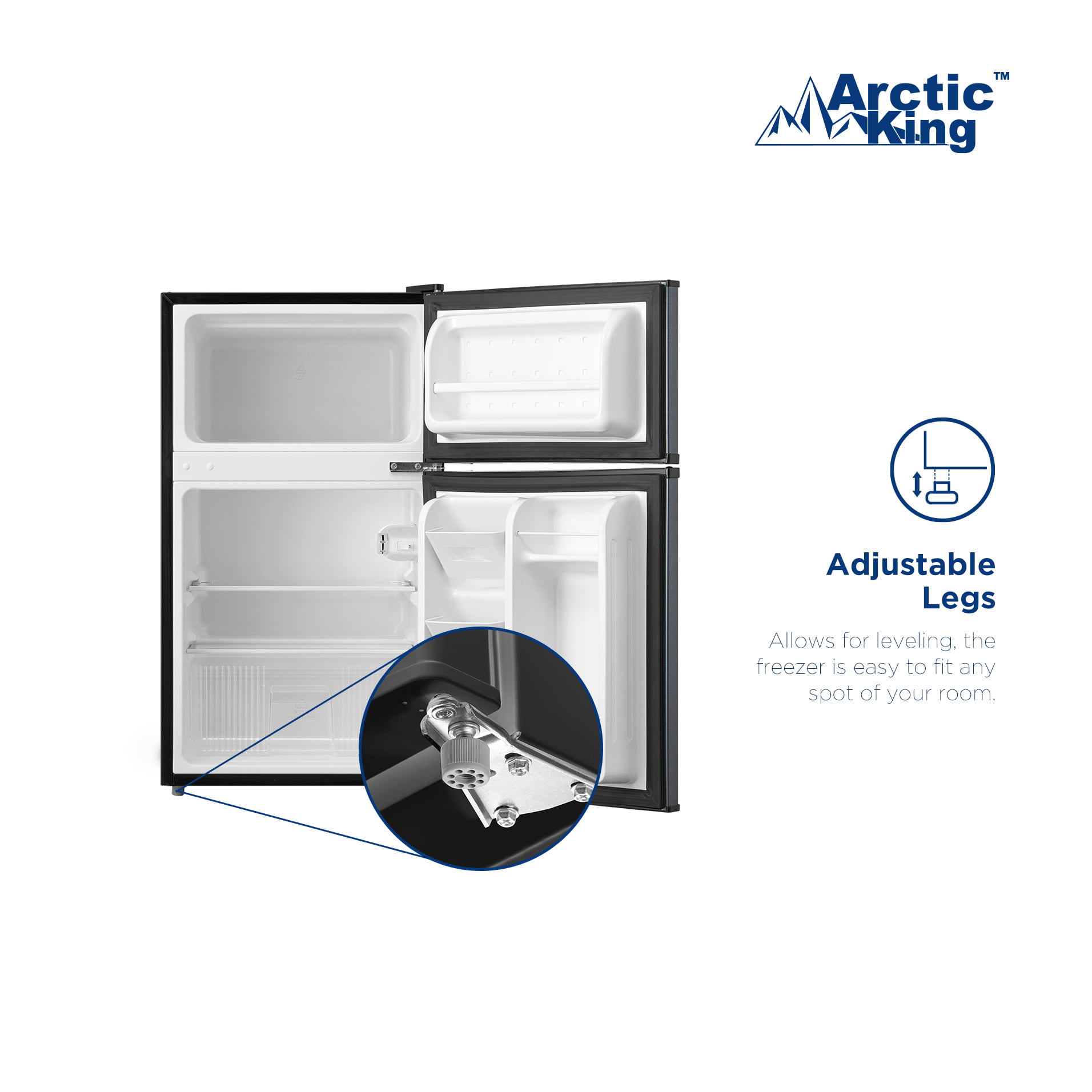 Arctic King 3.2 Cu Feet Two Door Mini Fridge with Freezer. Stainless Steel. E-star