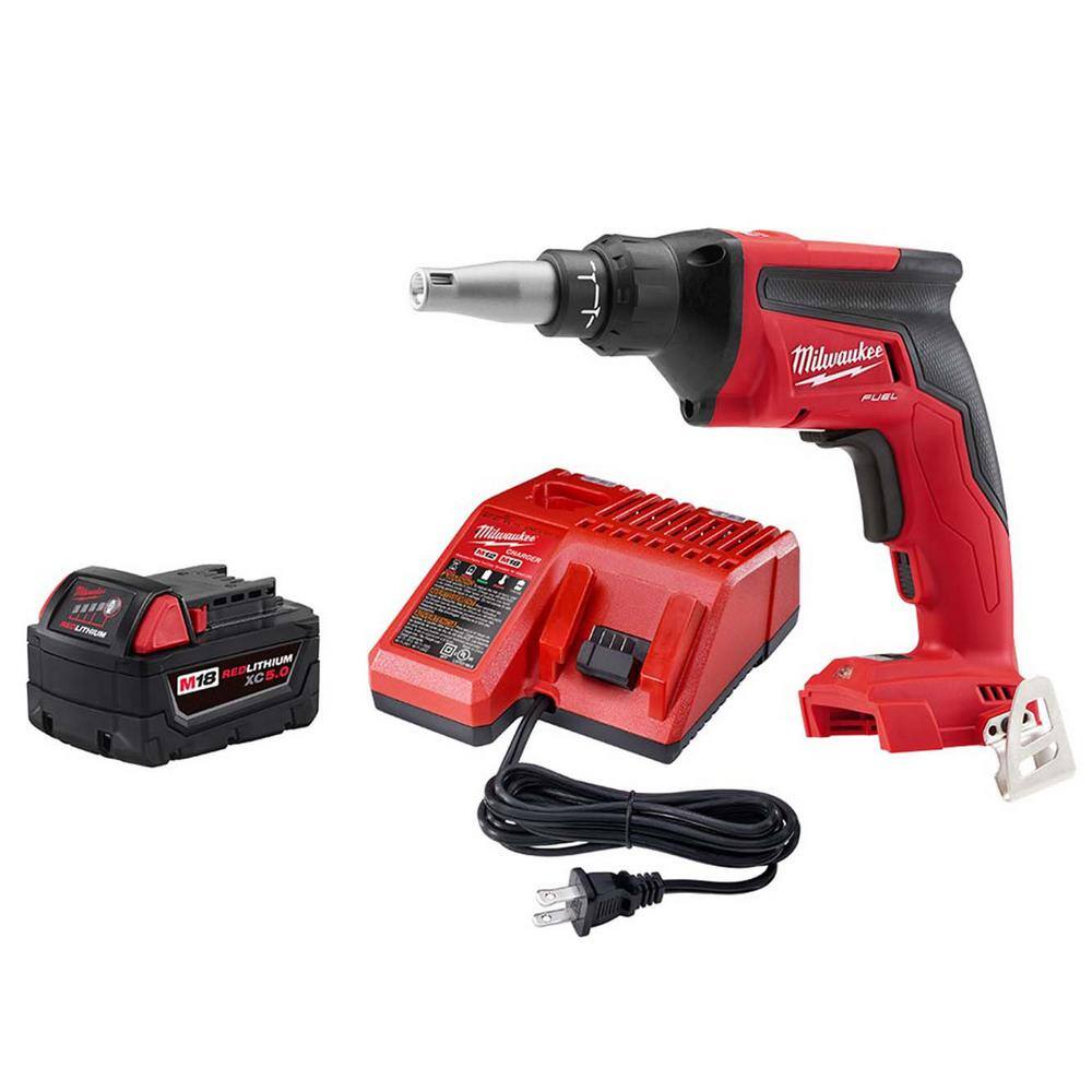 Milwaukee  M18 FUEL 18-Volt Lithium-Ion Brushless Cordless Drywall Screw Gun w/5.0Ah Battery Starter Kit
