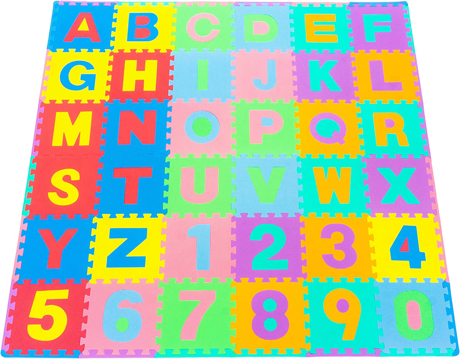 ProSource Kids Puzzle Alphabet. Numbers. 36 Tiles and Edges Play Mat. 12″ by 12″.Abc & 123