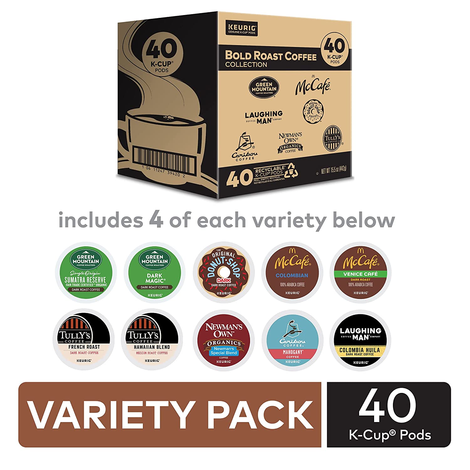 Keurig Bold Roast Coffee Collection. Single -Serve K-Cup Coffee Pods Variety Pack. 40 Count