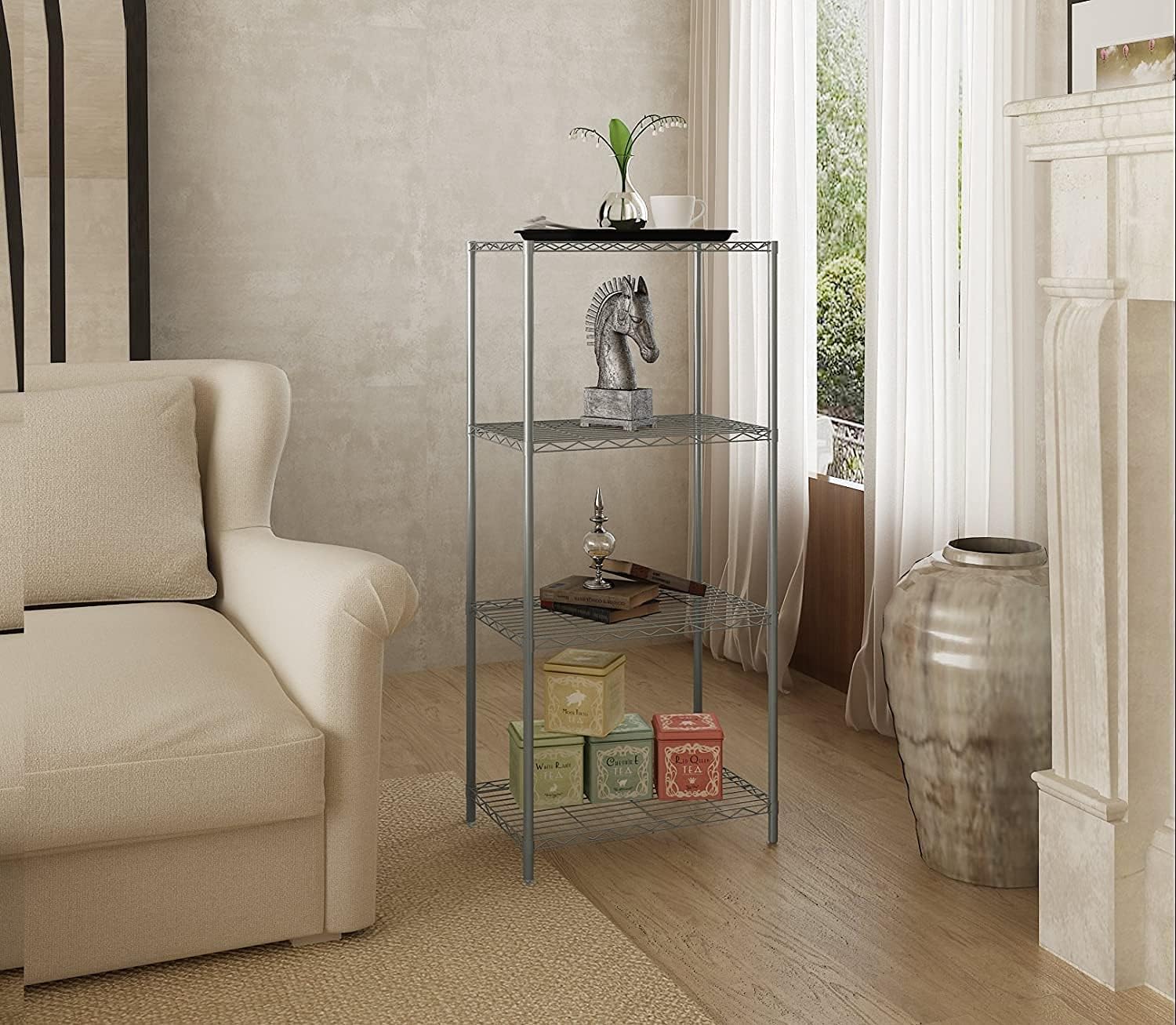 JEROAL 4-Tier Wire Shelving Unit. Multipurpose Standing Storage Shelves Metal Display Rack for Pantry Laundry Bathroom Kitchen Garage Closet Organization.280Lbs Capacity.13.8″ D×21″ W×46″ H.Gray