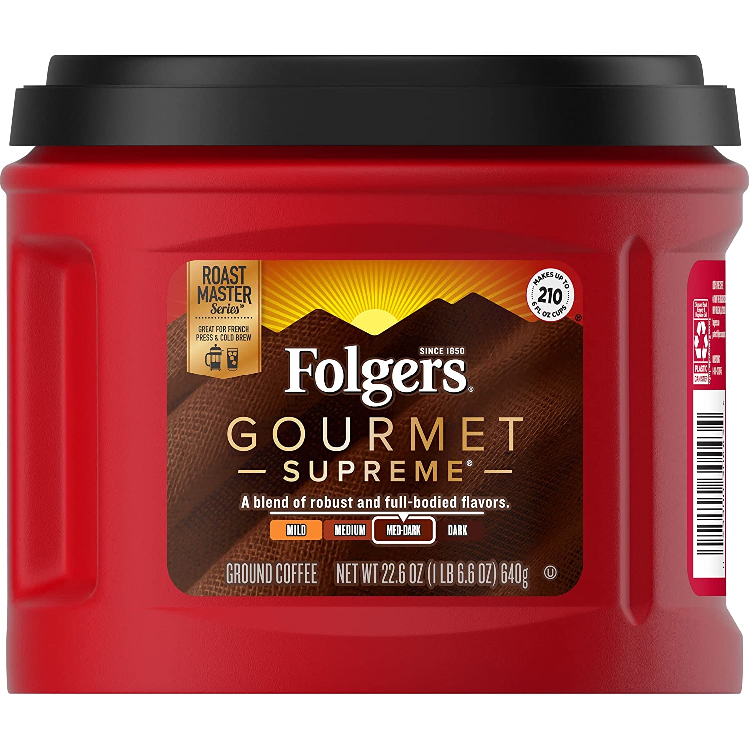 Folgers Gourmet Supreme Medium Dark Roast Ground Coffee. 22.6 Ounces (Pack of 6)