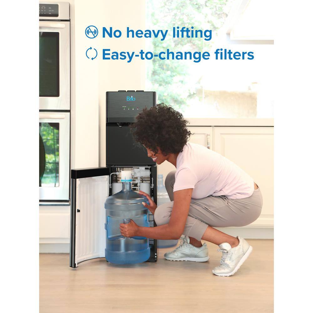 Brio CLNLPOU520SCF2B 520 Self-Cleaning No-Line Tri-Temperature Bottom Loading 2-Stage Filtration Water Cooler Dispenser