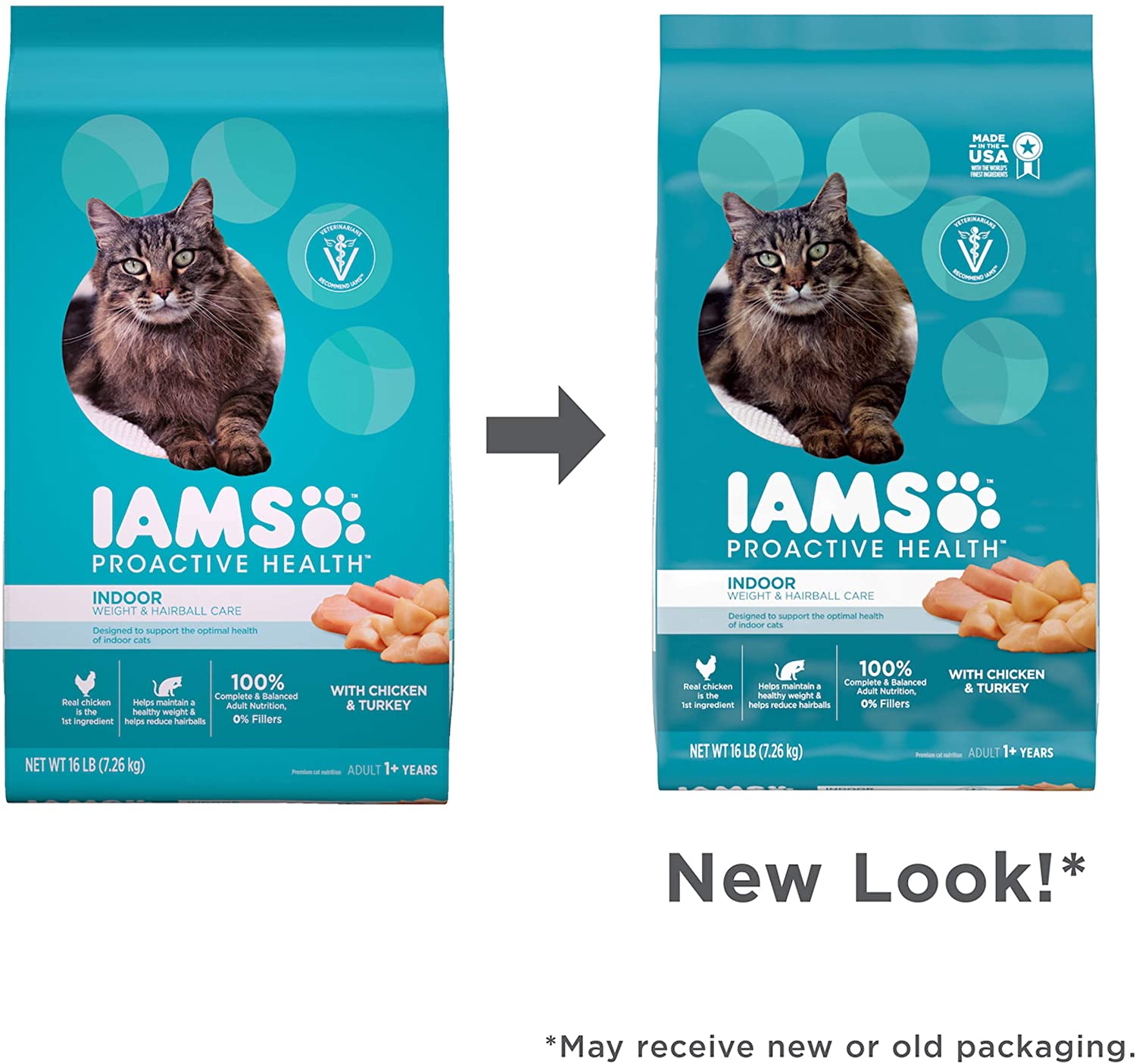 IAMS PROACTIVE HEALTH Adult Indoor Weight & Hairball Care Dry Cat Food. Chicken & Salmon Recipes 16lb