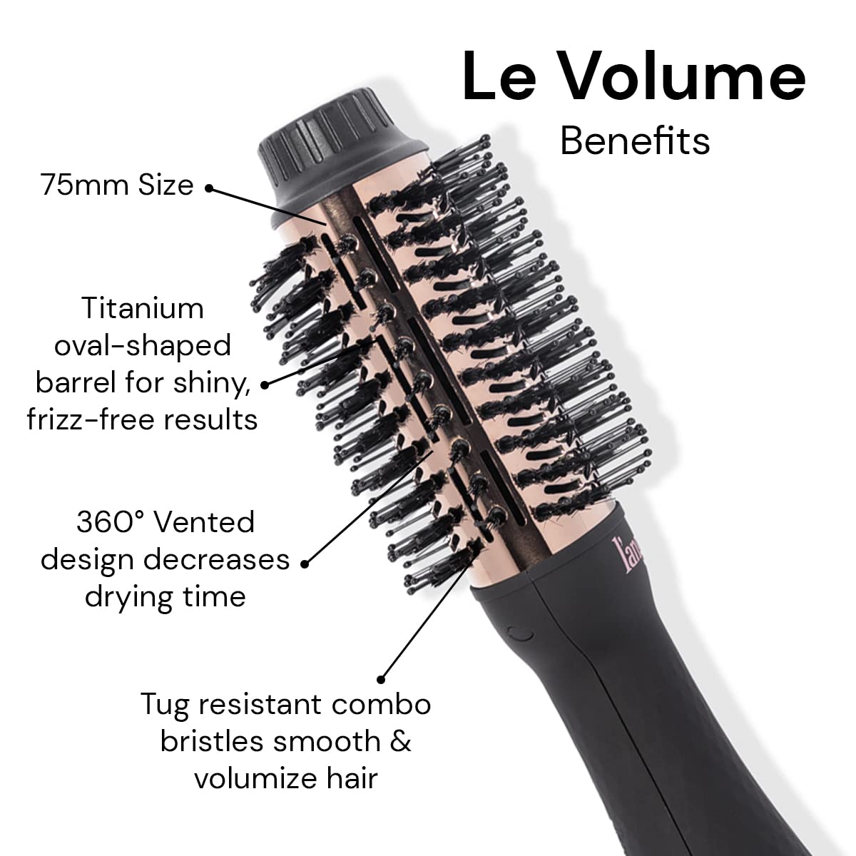 L-ANGE HAIR Le Volume 2-in-1 Titanium Brush Dryer Black | 75MM Hot Air Blow Dryer Brush in One with Oval Barrel | Hair Styler for Smooth. Frizz-Free Results for All Hair Types
