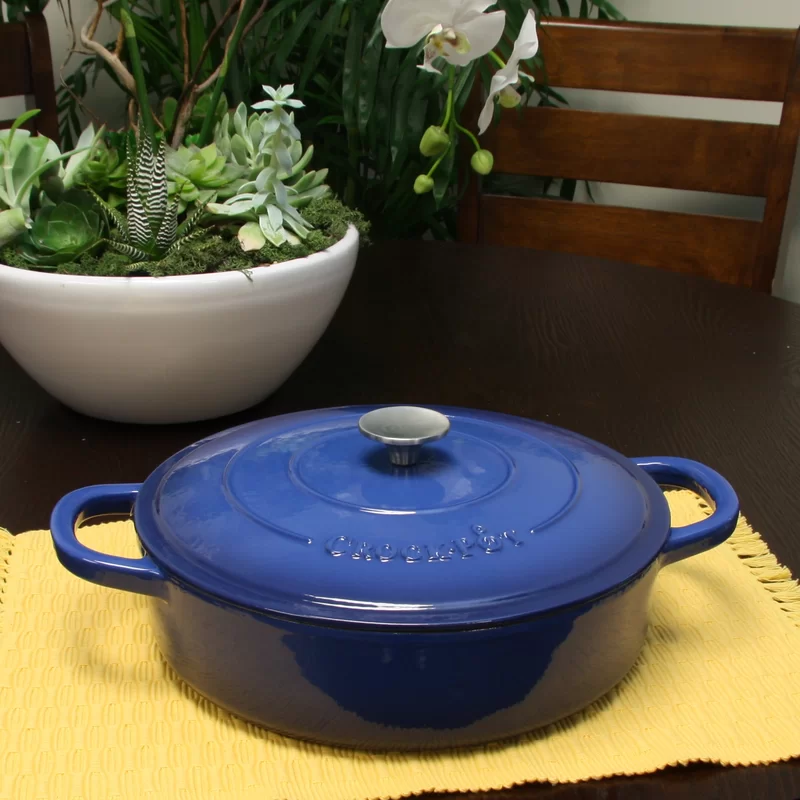 Crock Pot 111999.02 Artisan Enameled Cast Iron Braiser W/Lid. 5 Quart. Sapphire Blue