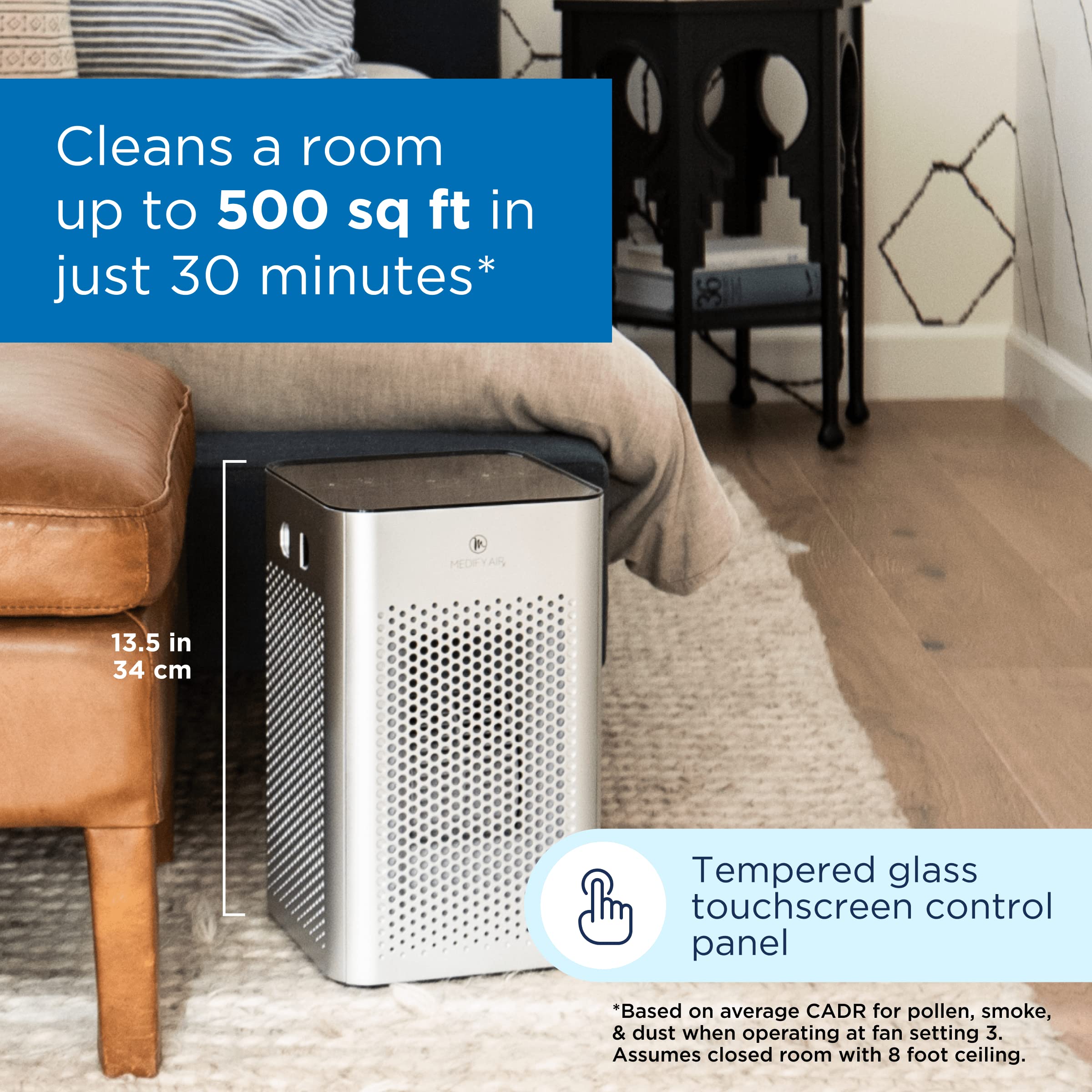 Medify MA-25 Air Purifier with H13 True HEPA Filter | 500 sq ft Coverage | for Allergens. Wildfire Smoke. Dust. Odors. Pollen. Pet Dander | Quiet 99.9% Removal to 0.1 Microns | Silver. 2-Pack