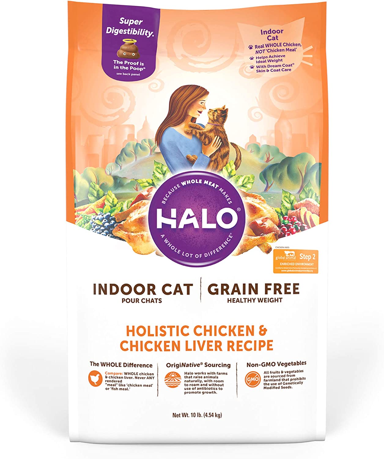 Halo Indoor Grain Free Holistic Healthy Weight Chicken & Chicken Liver Recipe Dry Cat Food 10-lb