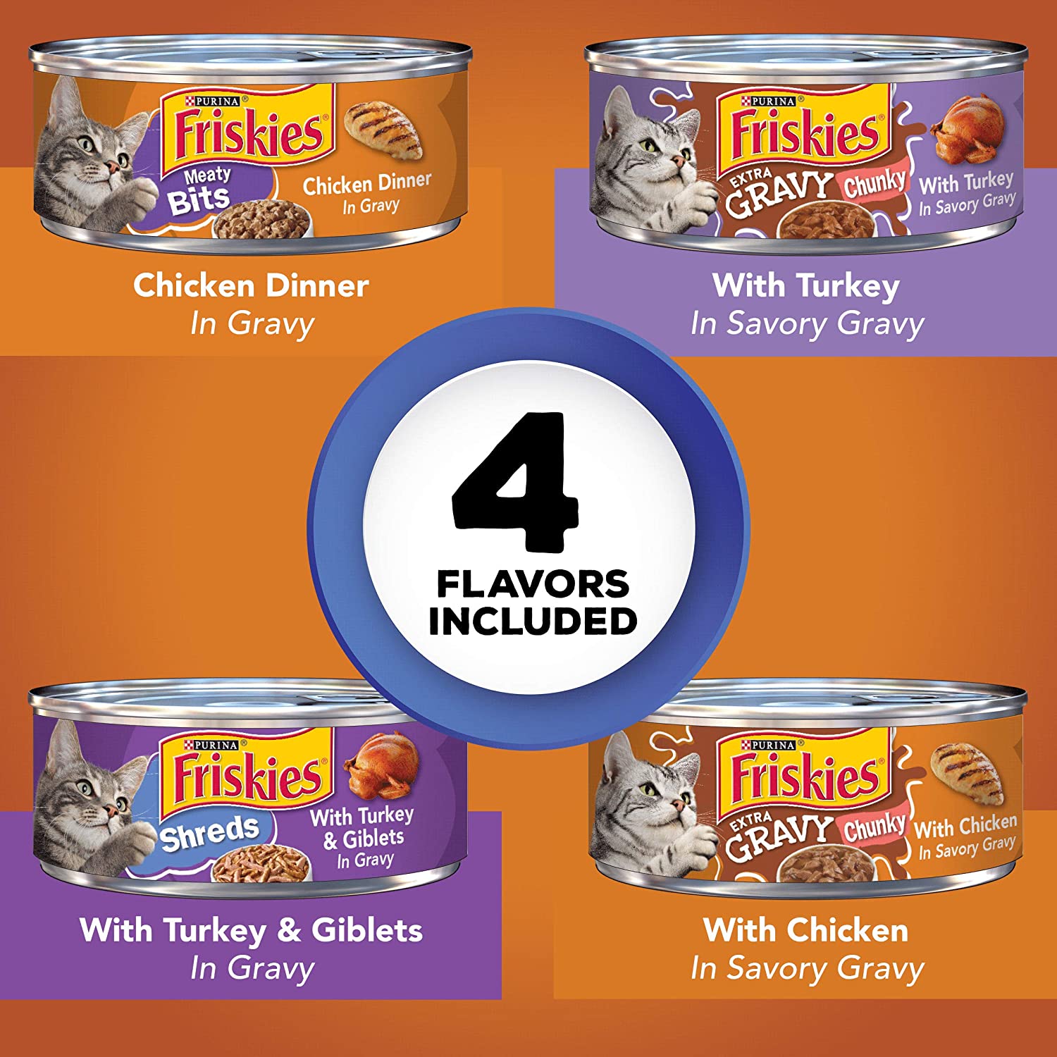 Purina Friskies Gravy Wet Cat Food Variety Pack TurChicken Extra Gravy Chunky Meaty Bits and Shreds - (40) 5.5 oz. Cans
