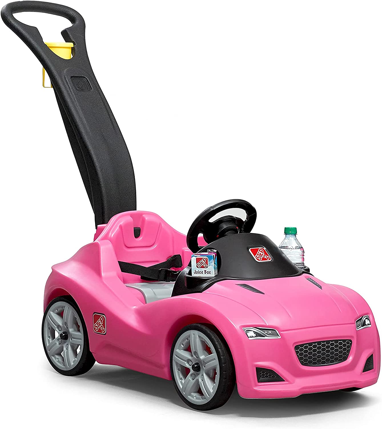 Step2 Whisper Ride Toddler Push Car. Pink – Ride On Toy with Included Seat Belt. Easy Storage and Transport. Steering Wheel for Pretend Play – Push Toy Car Makes a Great Stroller Alternative