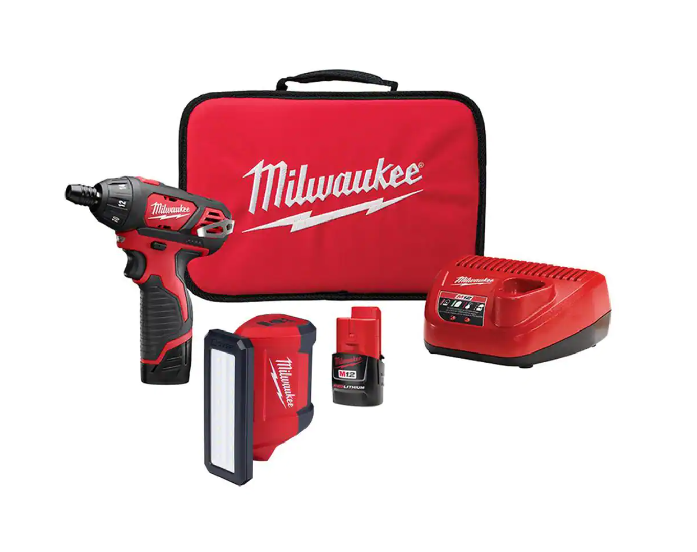 Milwaukee 2401-22-2367-20 M12 12-Volt Li-Ion Cordless 1/4 in. Hex Screwdriver Kit w/ M12 Service & Repair 700 Lumens Flood Light w/ USB Charging