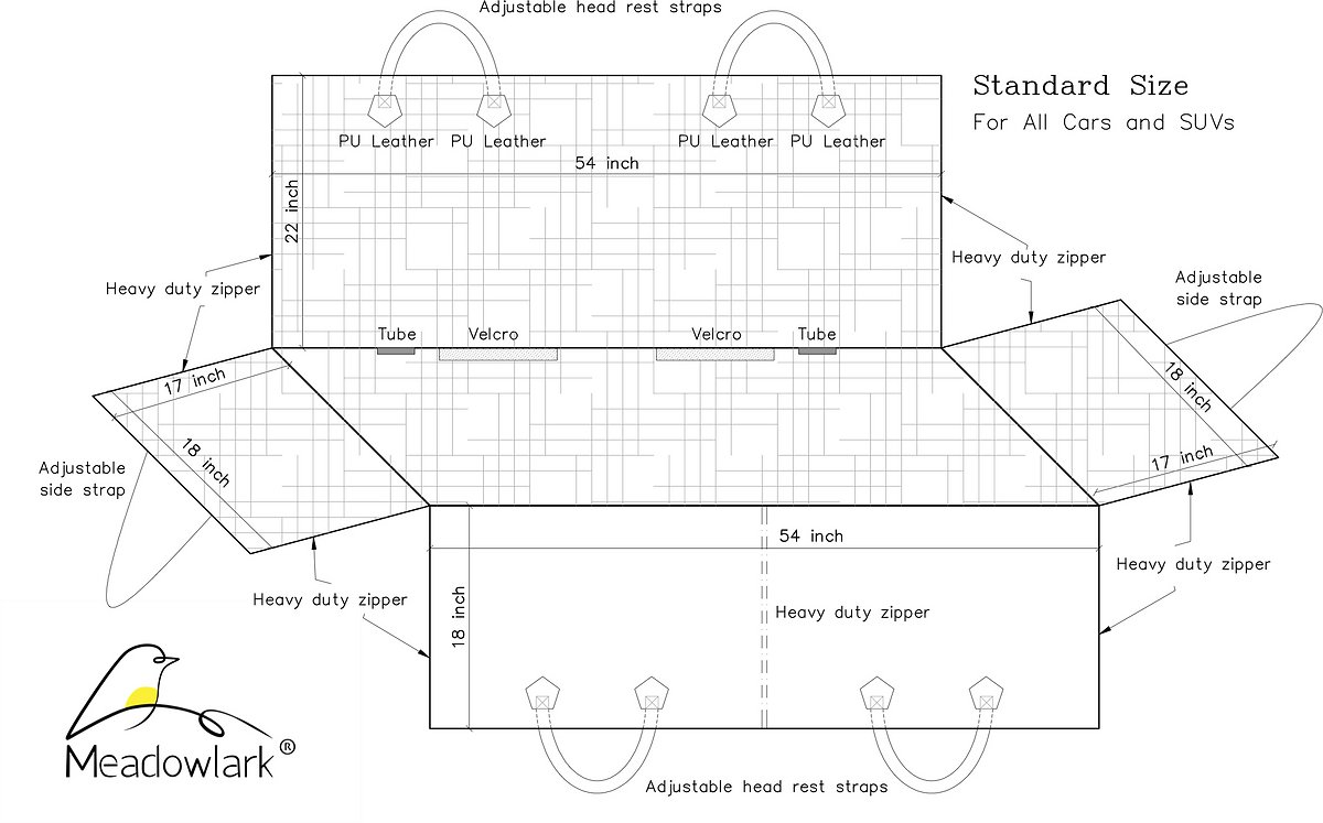 Meadowlark Dog Seat Cover. Dog Cover Car Seat Protector. Non-Slip. Dog Stuff. Anti Shock. Water Repellant. Pet Car Seat Cover for Dogs w/ Seat Belt & 2 Headrest Covers