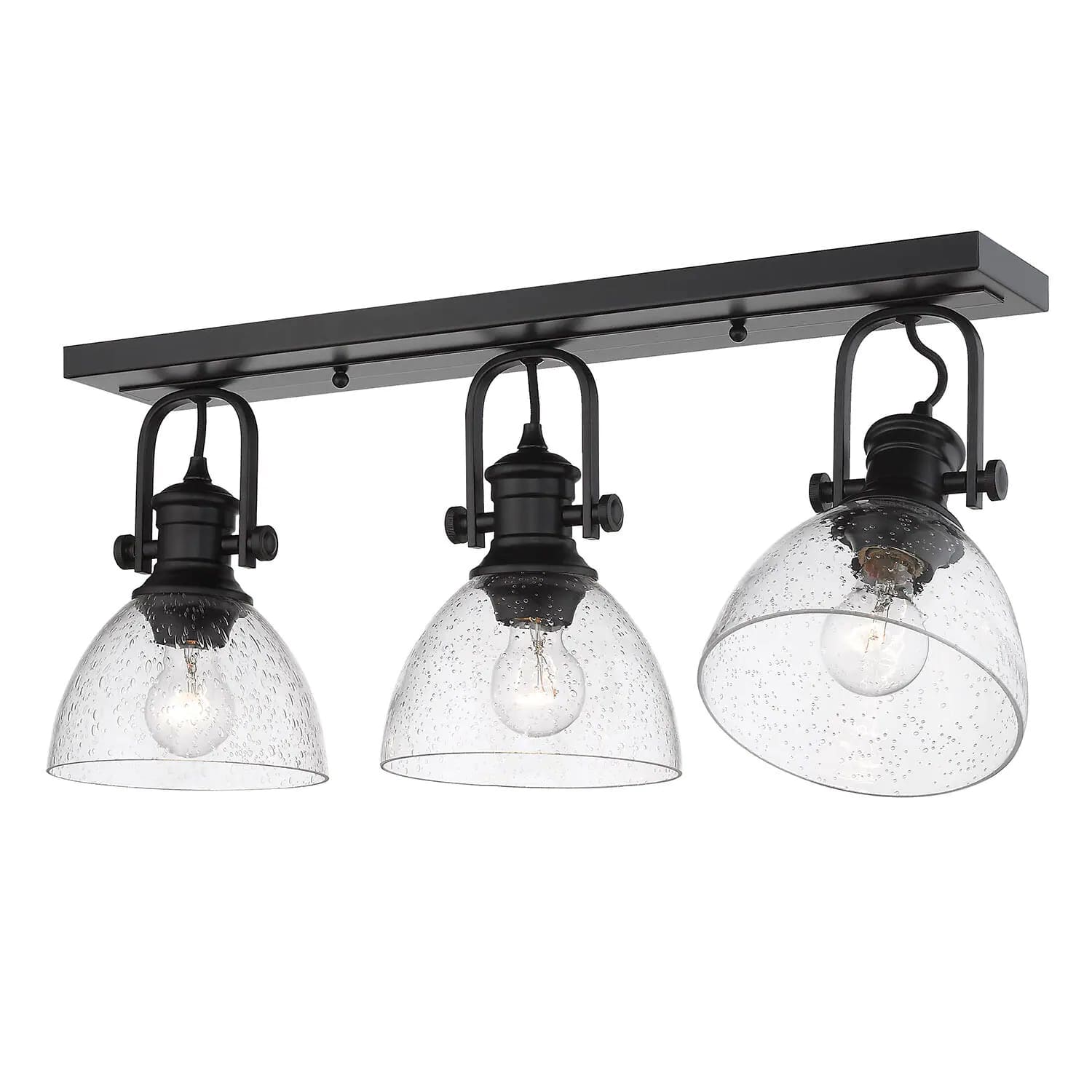 Golden Lighting Hines 7 in. Black with Seeded Glass 3-Light Semi-Flush Mount
